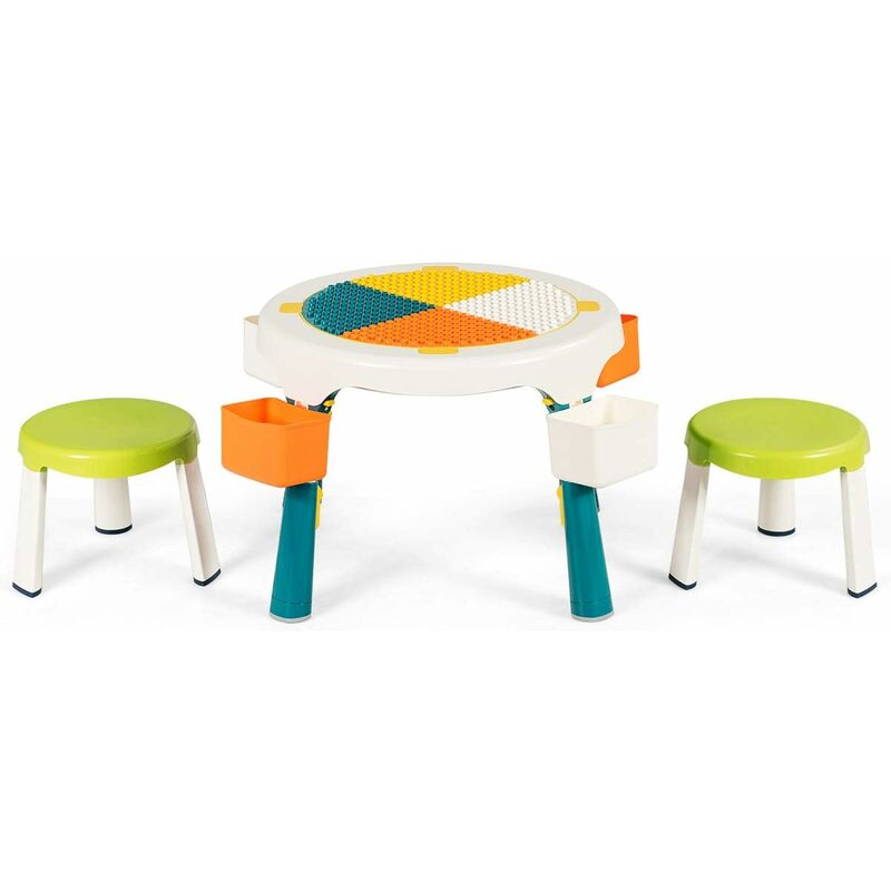 

Juego de 1 Mesa y 2 Sillas para Niños Grupo de Asientos Muebles Mesa de Construcción (Verde)