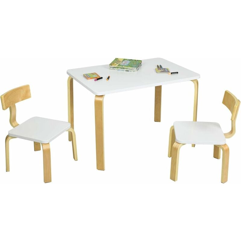 

Juego de 1 Mesa y 2 Sillas para Niños Grupo de Mueble de Madera para Cuarto de los Niños Sala de Estar (Blanco)