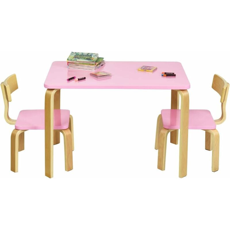 

Juego de 1 Mesa y 2 Sillas para Niños Grupo de Mueble de Madera para Cuarto de los Niños Sala de Estar (Rosa)