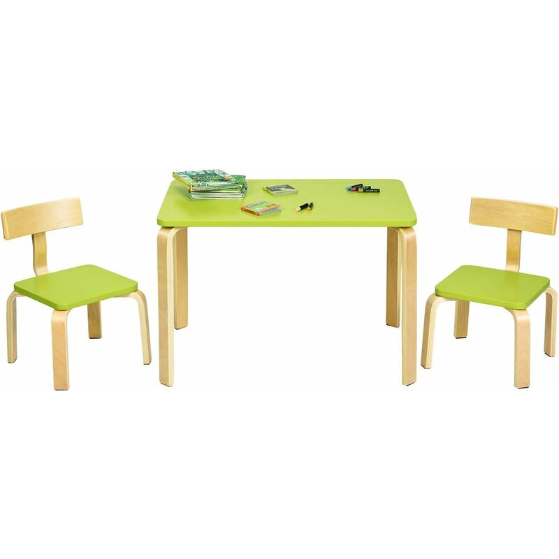 

Juego de 1 Mesa y 2 Sillas para Niños Grupo de Mueble de Madera para Cuarto de los Niños Sala de Estar (Verde)