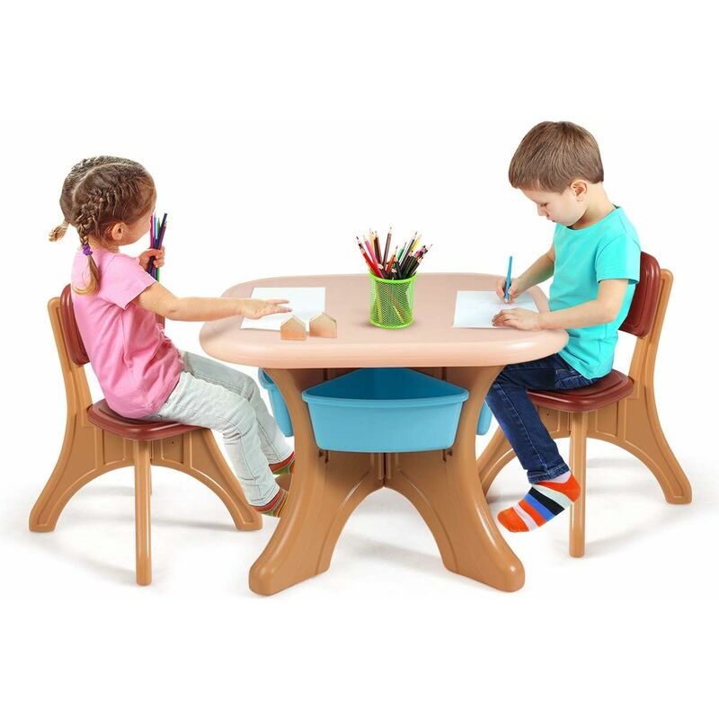 

Juego de 1 Mesa y 2 Sillas para Niños Grupo de Asientos Muebles para Niños para Cuarto de los Niños Sala de Estar (Marrón)