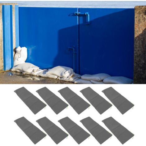 Juego de 10 bolsas de protección contra inundaciones, poliéster 420D, 25 x 70 cm, gris, para puertas de garaje, ventanas y casas.
