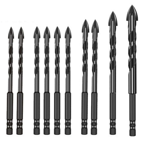 Juego de 10 brocas de carburo YG8 de cuatro filos para perforar mármol, azulejos, paredes y ladrillos. Herramienta de perforación de doble uso (en seco y en húmedo).