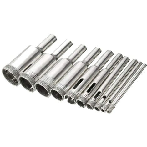 Juego de 10 brocas de diamante (de 3 a 18 mm) para perforar acero al carbono, vidrio, cerámica, porcelana, azulejos, ladrillos y mármol.