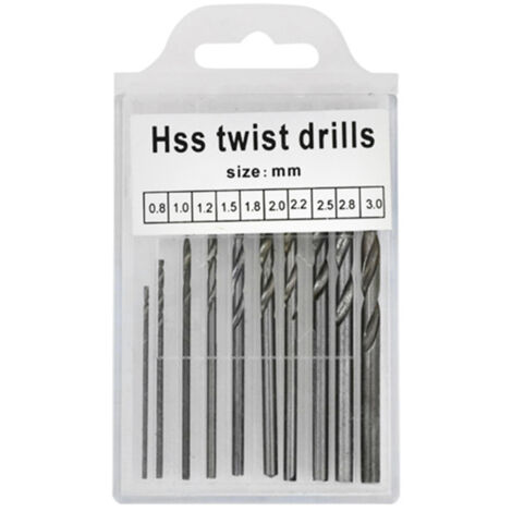 Juego de 10 brocas helicoidales HSS de 0,8 mm a 3,0 mm para taladrar plástico y madera, bricolaje, tallado y manualidades.