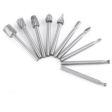 Juego de 10 brocas rotativas de carburo de tungsteno de alta velocidad, brocas de torsión de acero con vástago de 3 mm (1/8"), herramienta rotativa para bricolaje, carpintería, tallado, grabado y perf