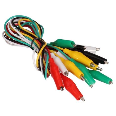 JUEGO DE 10 CABLES - 50 cm - 5 COLORES - PINZAS COCODRILO AISLADAS - 27 mm