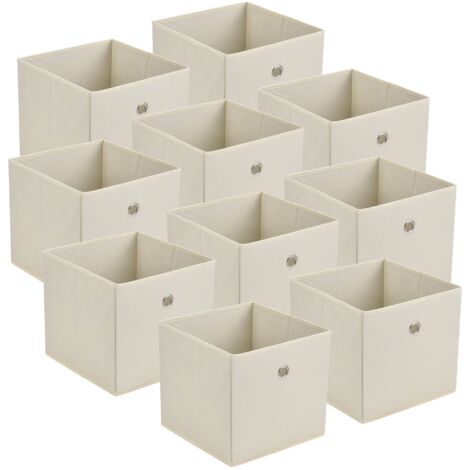 Juego de 10 cajas de almacenamiento de tejido no tejido 28 x 30 x 30 cm beige 030006545
