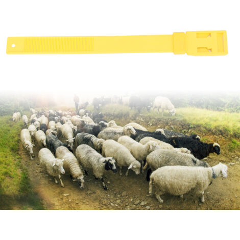 Juego de 10 collares de identificación para cabras, material PU para uso agrícola, 36 cm, amarillo.