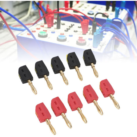 Juego de 10 conectores banana de 4 mm sin soldadura, 32 A, chapados en oro, para equipos de prueba, 5 rojos + 5 negros
