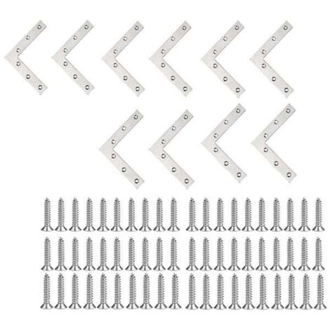Juego de 10 escuadras de acero inoxidable, fijaciones para muebles, placas de fijación planas, conectores en forma de L con tornillos de 120 x 120 mm.