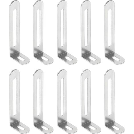 Juego de 10 escuadras en forma de L - 7,3 x 2,4 x 1,5 cm - Soportes de estante en ángulo recto para estantes de madera (73 x 24 x 15 mm, color plata)