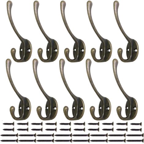Juego de 10 ganchos de pared metálicos resistentes, perfectos para la sala de estar, el baño, la cocina y el dormitorio. Ideales para colgar toallas, sombreros, llaves, ropa, bolsos, etc. (color bronc