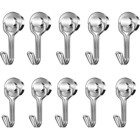 Juego de 10 ganchos giratorios magnéticos - Capacidad de carga: 13 kg - con ganchos giratorios (20 mm, plateados)