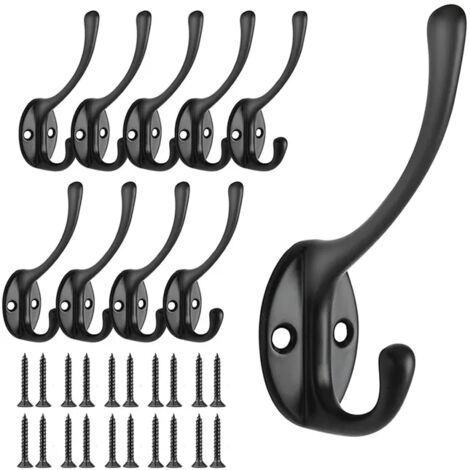 Juego de 10 ganchos negros - Diseño de doble gancho - Gancho de pared - Gancho para llaves - Gancho para toallas