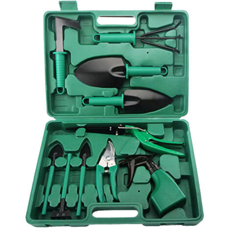 Juego de 10 herramientas de jardinería con estuche de transporte – Herramientas manuales ergonómicas, duraderas para plantar y podar