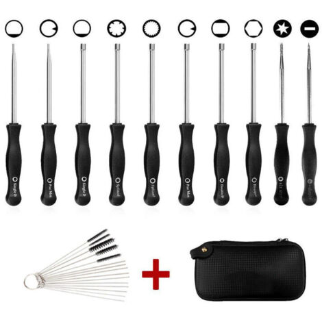 Juego de 10 herramientas para ajuste de carburador con cepillo de limpieza y aguja para carburador para motores de 2 tiempos. Modelos comunes pequeños: Echo, Stihl, Poulan, Husqvarna, MTD, Ryobi, Home