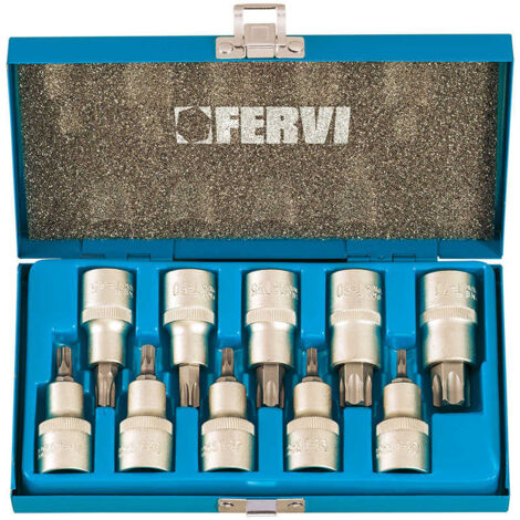 JUEGO DE 10 LLAVES DE VASO TORX T20-T70 DE 12” FERVI 0622