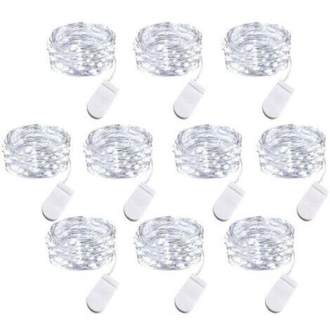 Juego de 10 luces LED con batería, 1 m de cable de cobre con 10 lámparas LED para habitación, casa, fiesta, matrimonio, festival, concierto y decoración