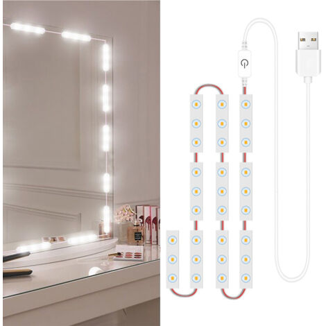 Juego de 10 luces LED para espejo de maquillaje, con intensidad ajustable y control táctil, con cable USB y tira de LED para espejo de baño.