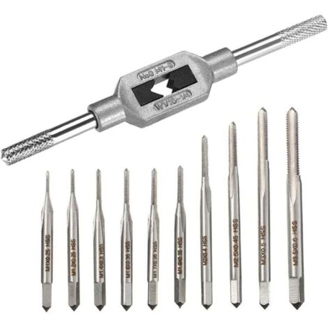 Juego de 10 machos y terrajas micrométricos, broca mini M1-M3.5, macho, herramienta de roscado, herramienta de roscado de tornillos con destornillador ajustable para zurdos, M1-M8