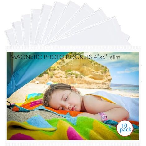 Juego de 10 marcos de fotos magnéticos ultrafinos de primera calidad (10,16 cm x 15,24 cm) en color negro, con capacidad para fotos de 10,16 cm x 15,24 cm, ideales para frigoríficos sin marco.