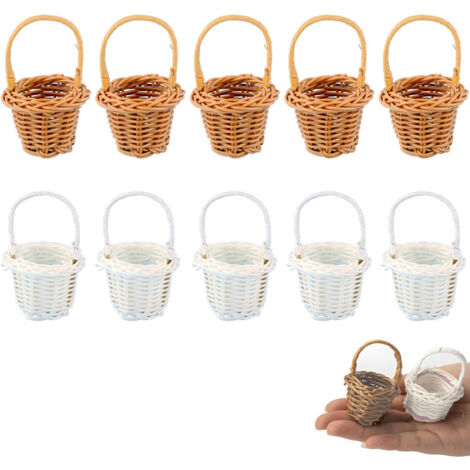 Juego de 10 mini cestas tejidas para flores, cestas de picnic con asas, pequeños recipientes para regalos de Pascua, jardines de hadas, micropaisajes, manualidades, café.