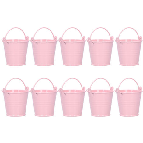 Juego de 10 mini macetas para plantas suculentas, pequeños cubos de metal rosa para decoración de interiores y exteriores, 4 x 5,5 x 6 cm