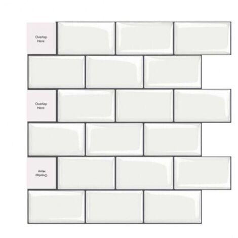 Juego de 10 pegatinas autoadhesivas 3D de 30 x 30 cm, de PVC, para decoración de pared, con diseño de azulejos blanco y negro para cocina y baño.