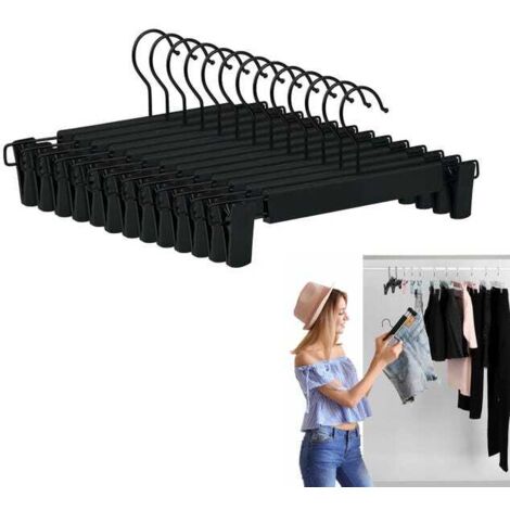 Juego de 10 perchas para pantalones, pinzas para pantalones, perchas antideslizantes, correas para faldas, pinzas ajustables, ganchos giratorios de 360°.