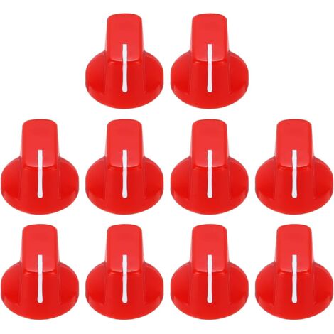 Juego de 10 perillas rojas para pedal de efectos de guitarra (9/16") con inserto de plástico para control de volumen de amplificador y bajo.