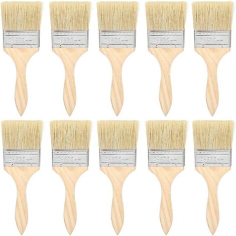 Juego de 10 pinceles de lana artificial de 2,5 pulgadas con mango de madera para pintar, para el hogar, pegamentos y barnices.