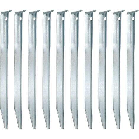 Juego de 10 piquetas de acero galvanizado XL de 230 x 23 mm en forma de V para tiendas de campaña en terreno arenoso.