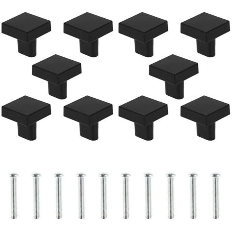 Juego de 10 pomos cuadrados para puerta, tiradores de aleación de zinc con tornillos para armarios, cajones y cómodas, color negro.