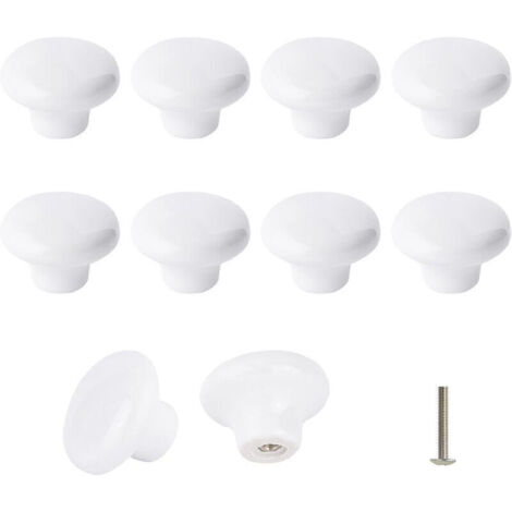 Juego de 10 pomos de cerámica blanca de estilo retro para muebles, tiradores redondos para cajones y armarios de cocina – 30 mm de diámetro
