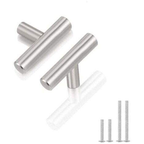 Juego de 10 pomos de níquel satinado para cajones, armarios, tiradores de cocina en forma de T, pomos para armarios y pomos de acero inoxidable para puertas de cocina.