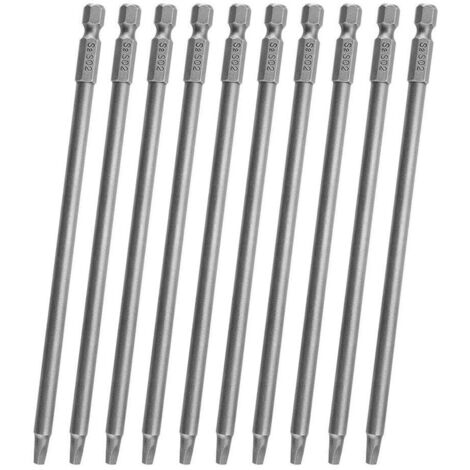 Juego de 10 puntas de destornillador de cabeza cuadrada de 150 mm, magnéticas, con vástago hexagonal de 6,35 mm, fabricadas en acero aleado S2 para destornilladores eléctricos.