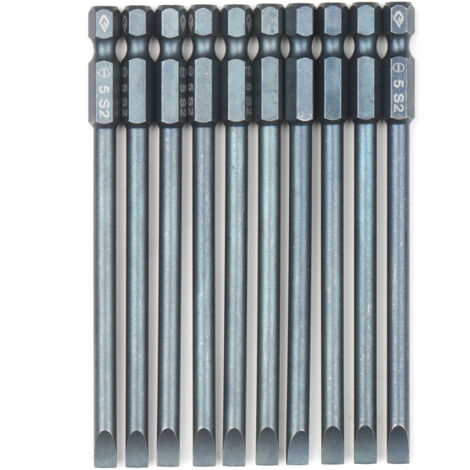 Juego de 10 puntas de destornillador planas, vástago hexagonal de 1/4 de pulgada, acero S2, magnéticas, para destornillador eléctrico y taladro manual.