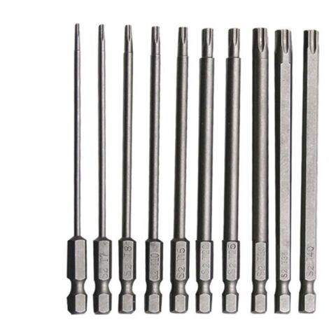 Juego de 10 puntas Torx largas de acero al cromo vanadio, 75 mm, resistentes a la corrosión, para taladros eléctricos, destornilladores y herramientas de mantenimiento.