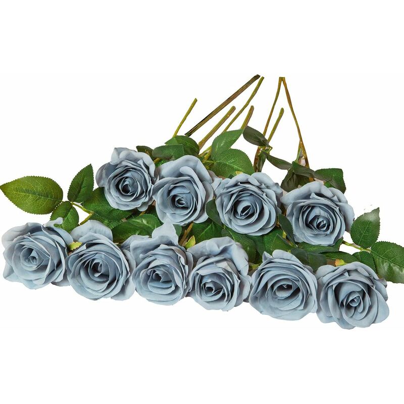 

Juego de 10 rosas de seda artificial gris azul para arreglos de banquete de boda decoración del hogar (gris azul)