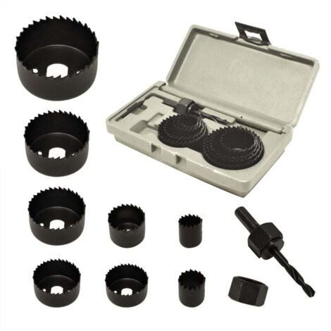 Juego de 10 sierras de corona para madera: broca eléctrica de acero al carbono resistente con dientes de corte de alta precisión. Juego de sierras de corona HCS para madera, PVC, plástico y paneles de