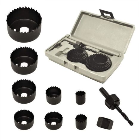 Juego de 10 sierras de corona para madera: broca eléctrica de acero al carbono resistente con dientes de corte de alta precisión. Juego de sierras de corona HCS para madera, PVC, plástico y paneles de