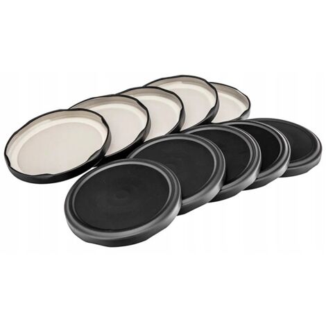 Juego de 10 tapas para tarros de color negro mate, 82 mm de diámetro, 6 ganchos