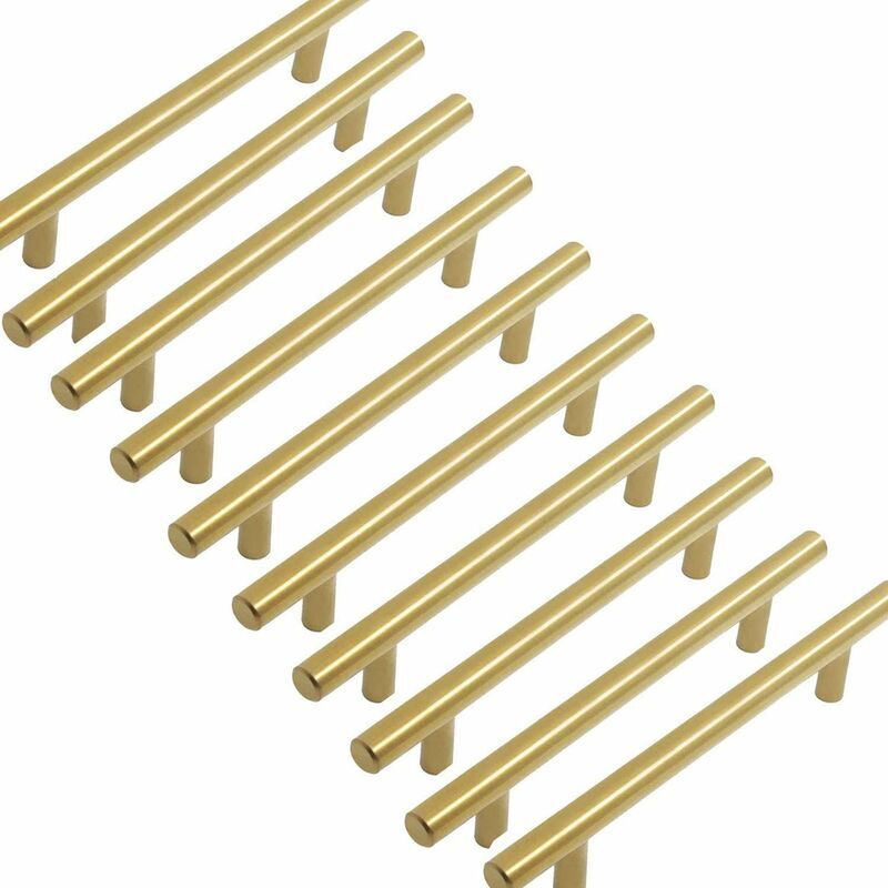 Juego de 10 tiradores dorados para muebles, tiradores dorados para muebles de cocina, tiradores dorados de acero inoxidable, distancia central de