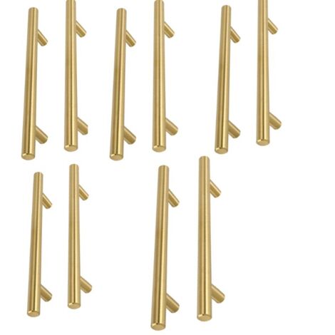 Juego de 10 tiradores dorados para muebles Tiradores dorados para muebles de latón - LS201GD160 Tiradores dorados para armarios de cocina de latón cepillado en acero inoxidable Distancia entre centros