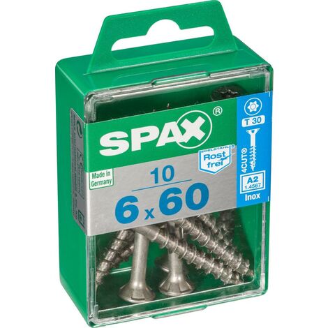 Juego de 10 tornillos SPAX de acero inoxidable con cabeza avellanada torx, Diam.6 mm x L.60 mm SPAX