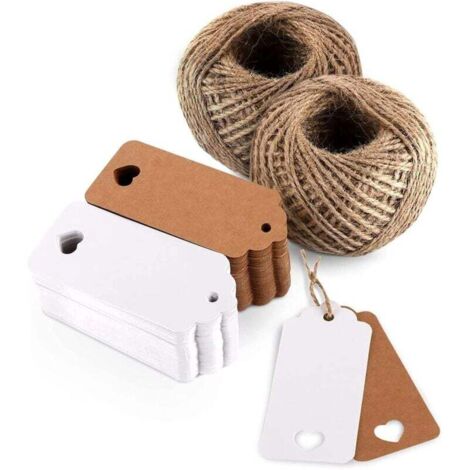 Juego de 100 etiquetas de papel kraft con 30 m de yute para regalos de boda, Navidad, fiesta, decoración.