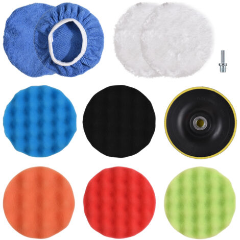 Juego de 11 almohadillas de pulido para automóviles de 12,7 cm (5 pulgadas) con espuma, cera y puntas autoadhesivas para taladro. Ideal para uso automotriz, doméstico, en el baño y la cocina.