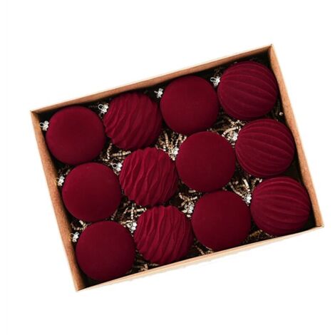 Juego de 12 adornos navideños flocados para el árbol, lujosas decoraciones festivas.