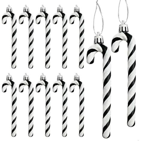 Juego de 12 adornos para árbol de Navidad, adornos navideños de bastón de caramelo, adornos navideños colgantes (negro)
